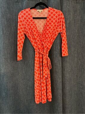 41 Hawthorn Coral/Red and White Printed Faux Wrap Dress